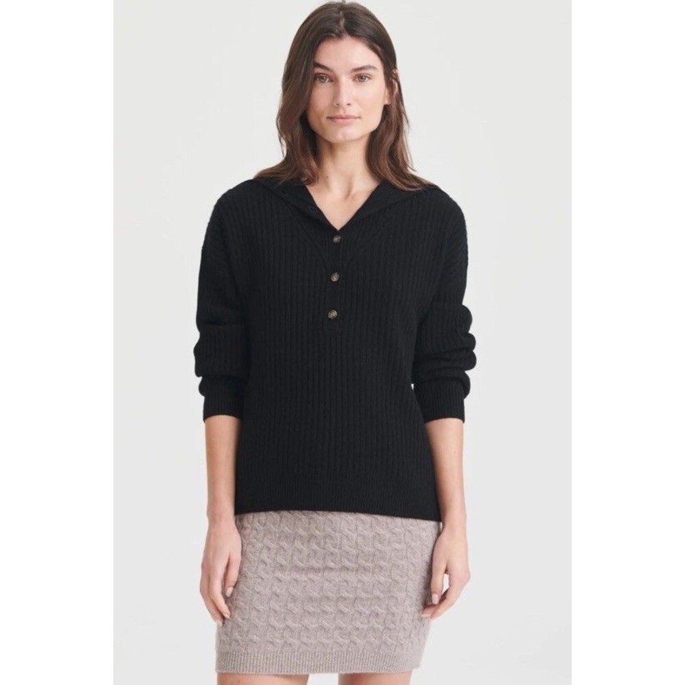 NAADAM NWT Womens Cashmino Half Button Sweater  Black Size Medium